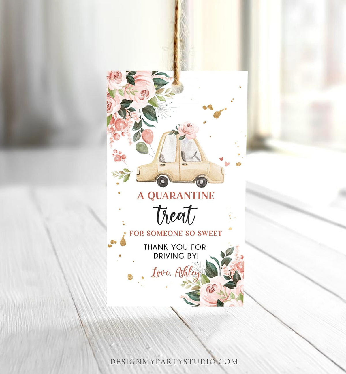 Editable Drive By Favor Tag Drive Through Baby Shower Bridal Shower Birthday Thank You Gift Tags Quarantine Neutral Floral Girl Corjl 0335