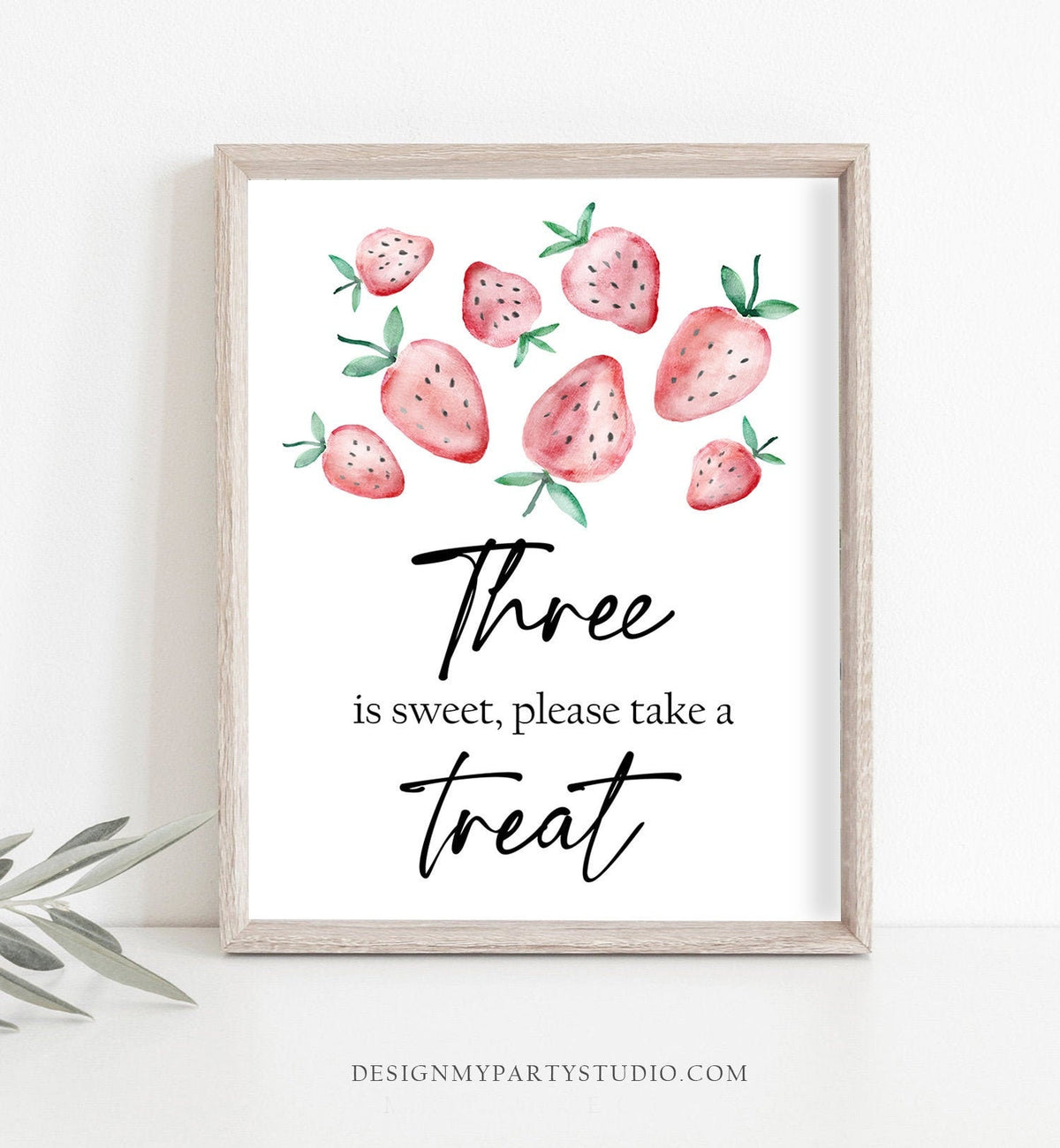 Three is Sweet Take a Treat Strawberry Third Birthday Sign Girl Strawberries 3rd Birthday Fruit Farmers Market Sign Decor Printable 0399