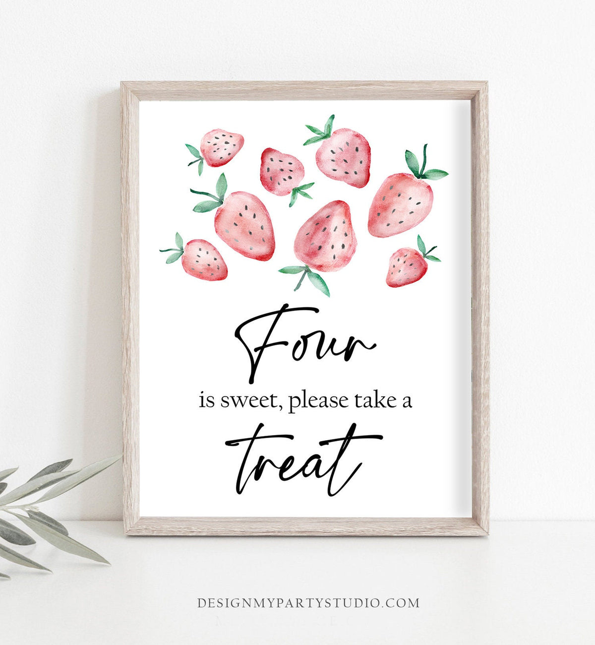Four is Sweet Take a Treat Strawberry Fourth Birthday Sign Girl Strawberries 4th Birthday Fruit Farmers Market Sign Decor Printable 0399