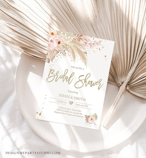 Editable Pampas Grass Bridal Shower Invitation Desert Boho Bridal Shower Tropical Bohemian Dried Palm Leaf Printable Template Corjl 0395