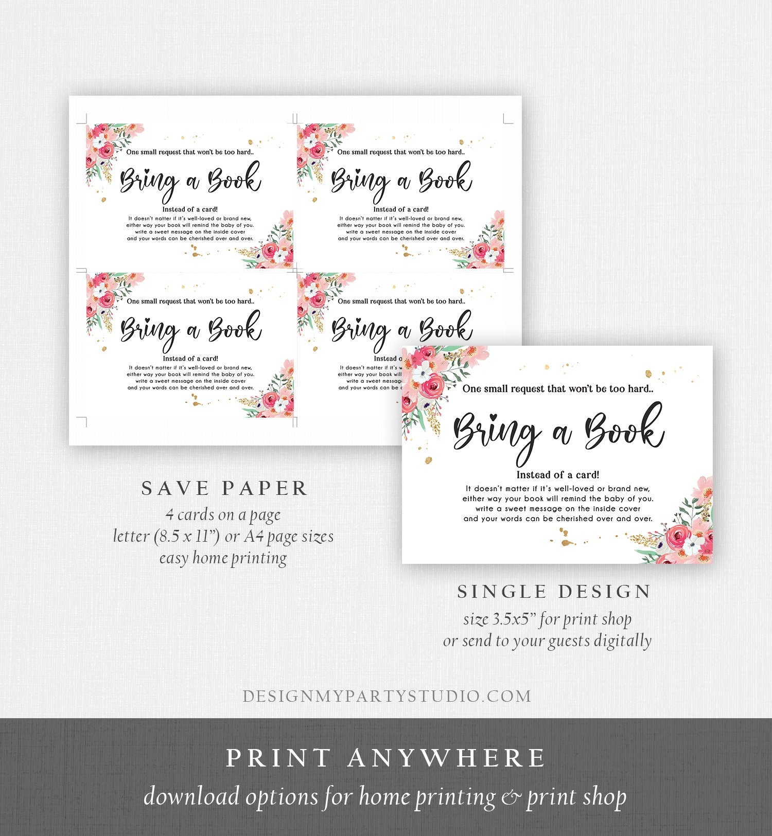 editable-floral-bring-a-book-card-baby-shower-pink-flowers-girl-pink-a-design-my-party-studio for Bring A Book Instead Of A Card Free Printable Editable Floral Bring a Book Card Baby Shower Pink Flowers Girl Pink a - Design My Party Studio for Bring A Book Instead Of A Card Free Printable