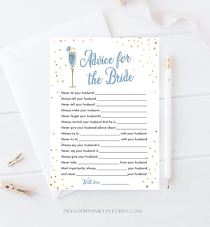 Editable Advice for the Bride to Be Brunch and Bubbly Bridal Shower Game Words of Wisdom Champagne Blue Floral Corjl Template Printable 0150