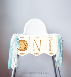 Cookies High Chair Banner Cookies 1st First Birthday Party Boy High Chair ONE Banner Party Decor Milk and Cookies PRINTABLE Digital 0088