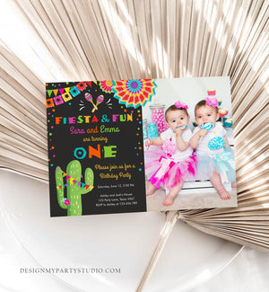 Editable Fiesta and Fun Birthday Invitation ANY AGE Joint Siblings Cactus Mexican Party Girl Boy Colorful Corjl Template Printable 0045