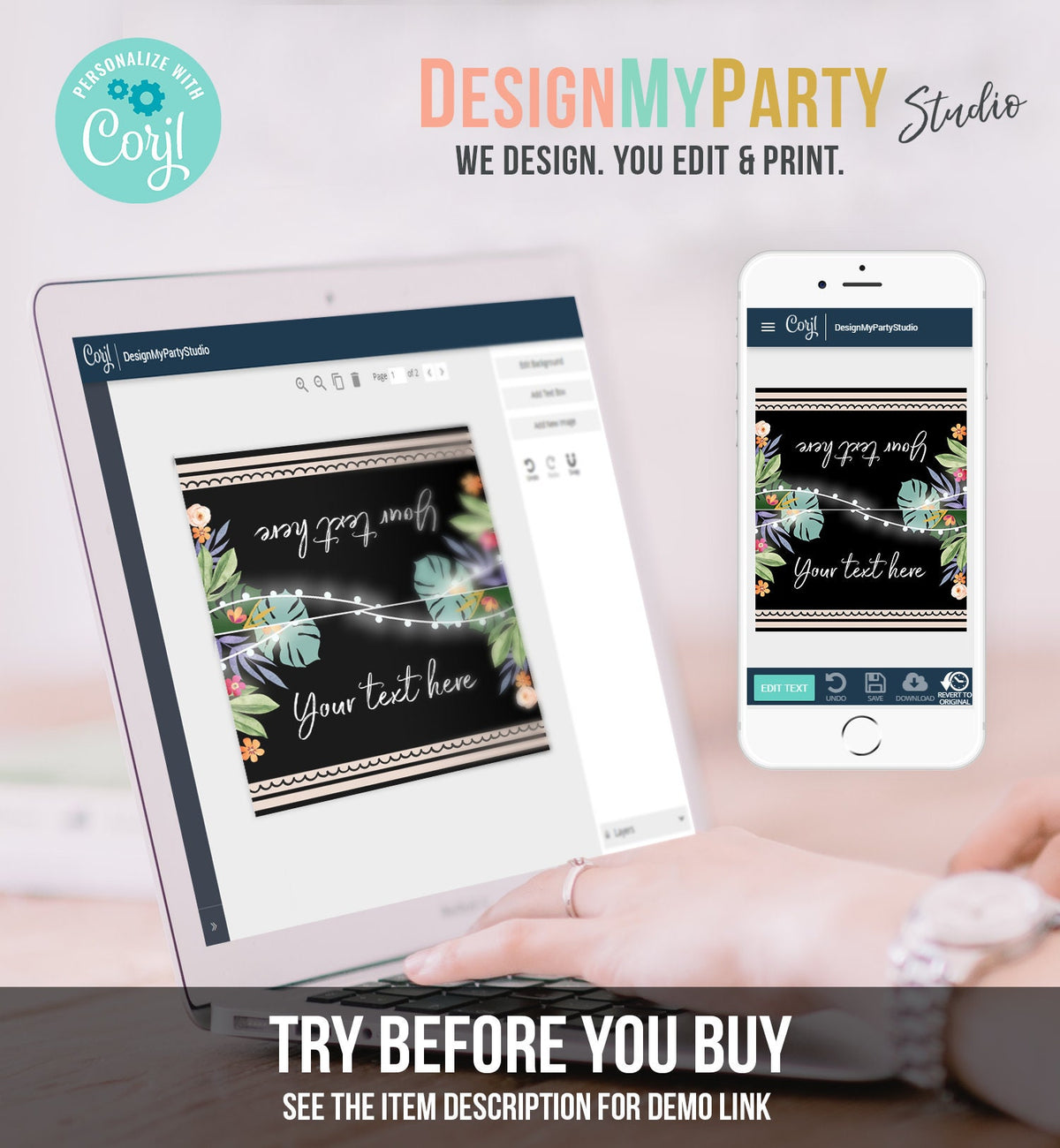 Editable Tropical Food Labels Hawaiian Luau Party Place Card Tent Card Escort Card Shower Birthday Wedding Corjl Template Printable 0146