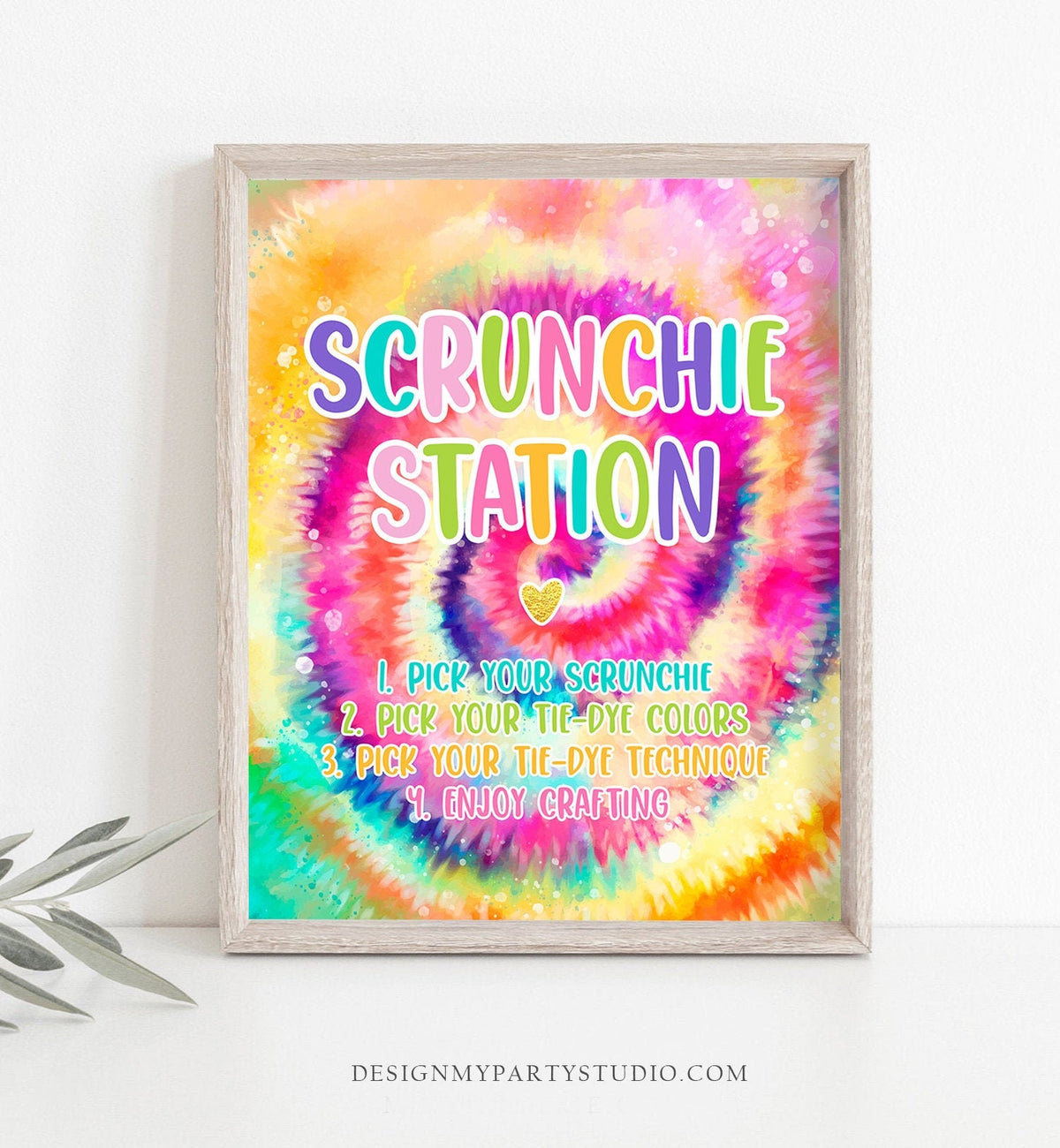 Scrunchie Station Sign Rainbow Tie Dye Birthday Party Girl Hippie Peace Love Tween Craft Table Sign 8x10 Instant Download Printable 0407