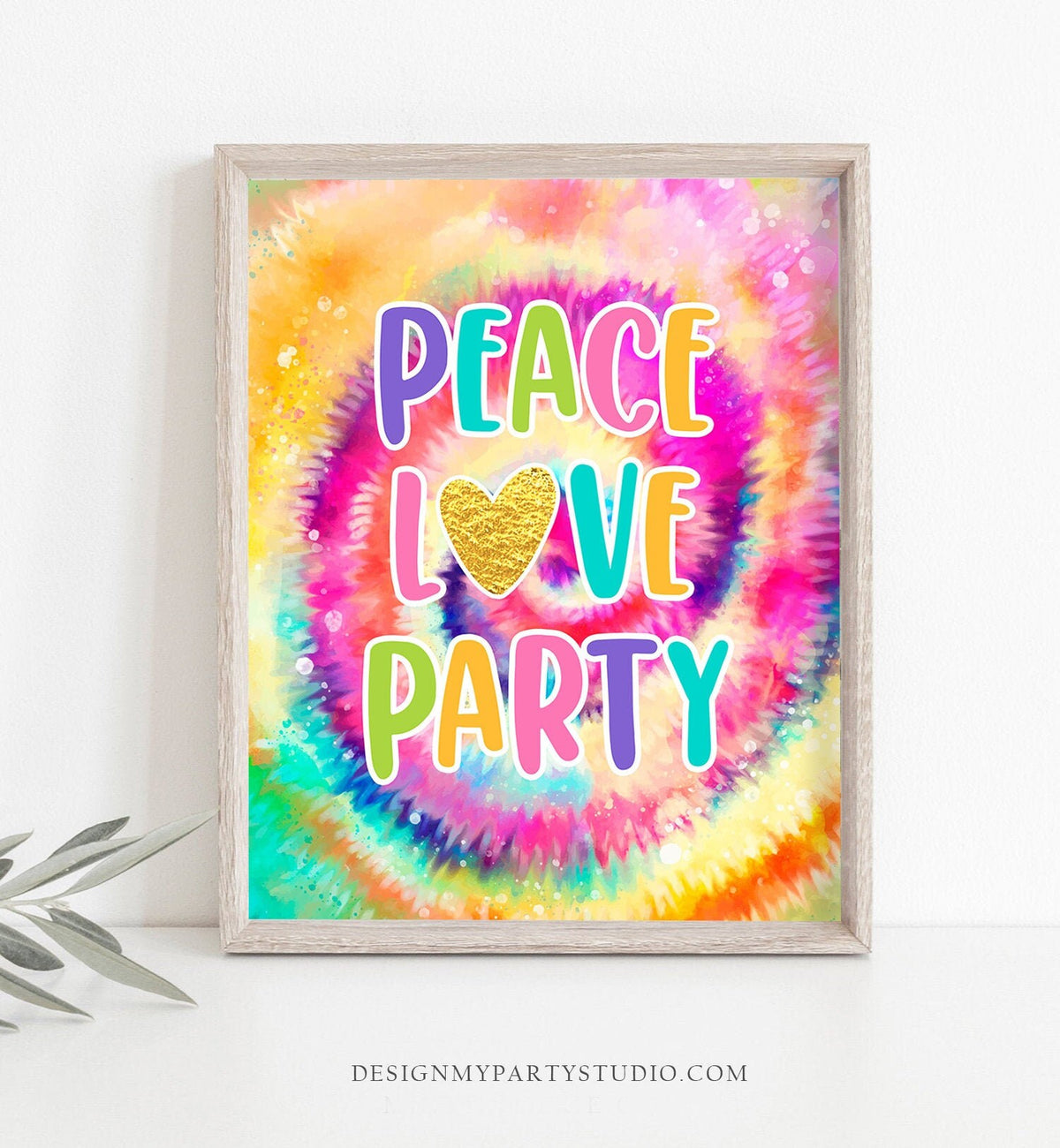 Peach Love Party Sign Rainbow Tie Dye Birthday Party Girl Hippie Peace Love Tween Craft Table Sign 8x10 Instant Download Printable 0407
