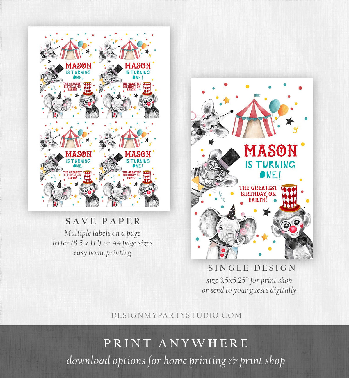 Editable Circus Capri Sun Labels Juice Pouch Labels Carnival Birthday Big Top Boy Birthday Decor Come Download Corjl Template Printable 0355