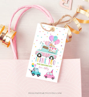 Editable Ice Cream Truck Favor Tag Drive By Birthday Party Parade Cars Balloons Thank You Gift Tags Pink Girl Corjl Template Printable 0243