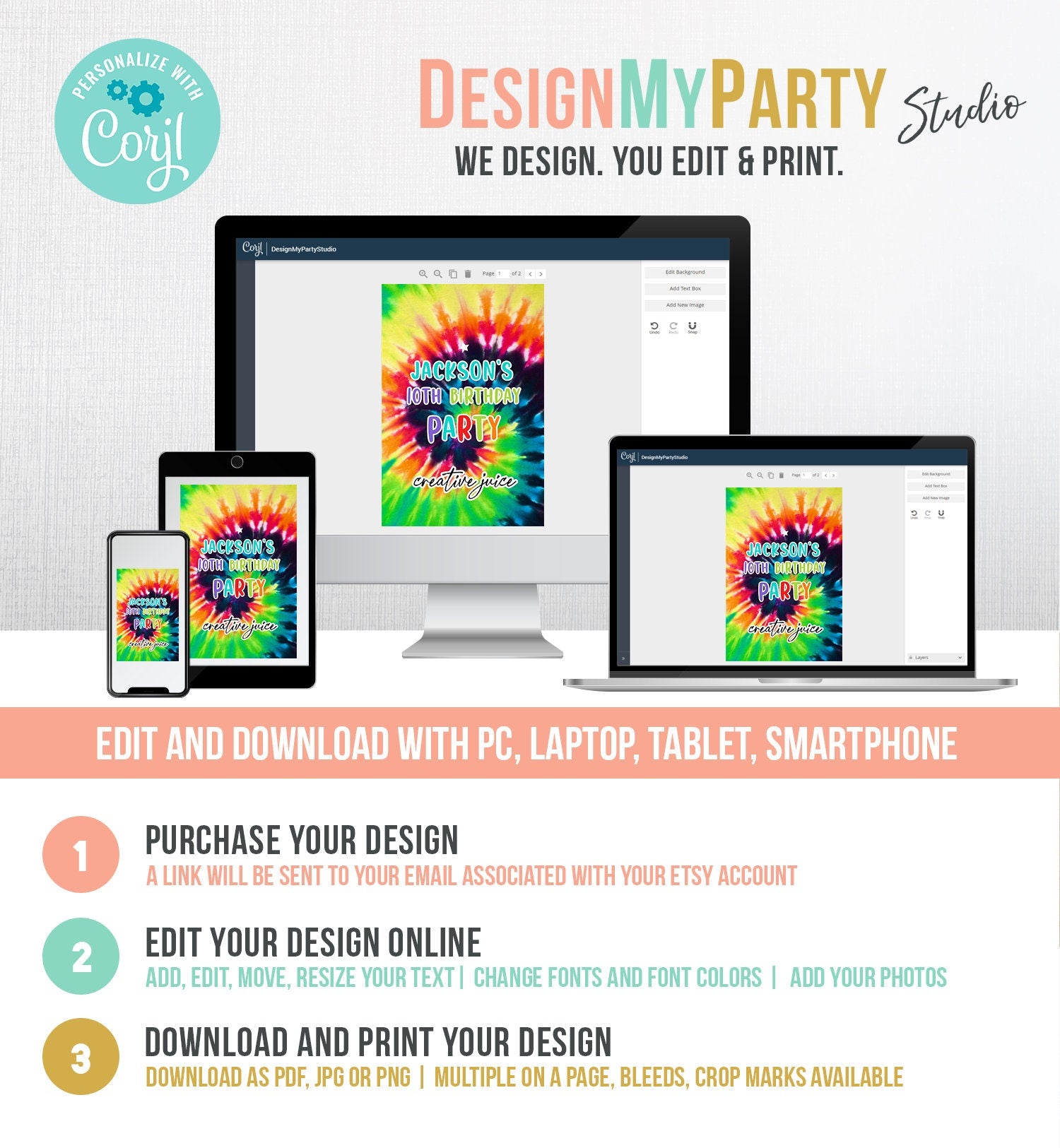 Editable Tie Dye Birthday Capri Sun Labels Craft Party Juice Label Boy Birthday Decor Hippie Peace Download Corjl Template Printable 0407