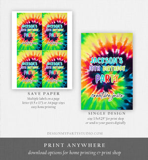 Editable Tie Dye Birthday Capri Sun Labels Craft Party Juice Label Boy Birthday Decor Hippie Peace Download Corjl Template Printable 0407
