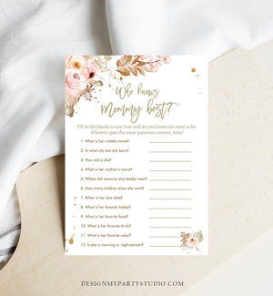 Editable Who Knows Mommy Best Baby Shower Game Bohemian Pampas Grass Tropical Desert Baby Shower Activity Corjl Template Printable 0395