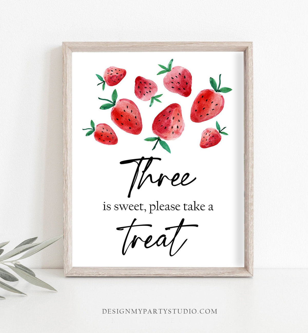 Three is Sweet Take a Treat Strawberry Third Birthday Sign Girl Strawberries 3rd Birthday Fruit Farmers Market Sign Decor Printable 0399