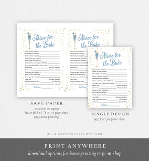Editable Advice for the Bride to Be Brunch and Bubbly Bridal Shower Game Words of Wisdom Champagne Blue Floral Corjl Template Printable 0150
