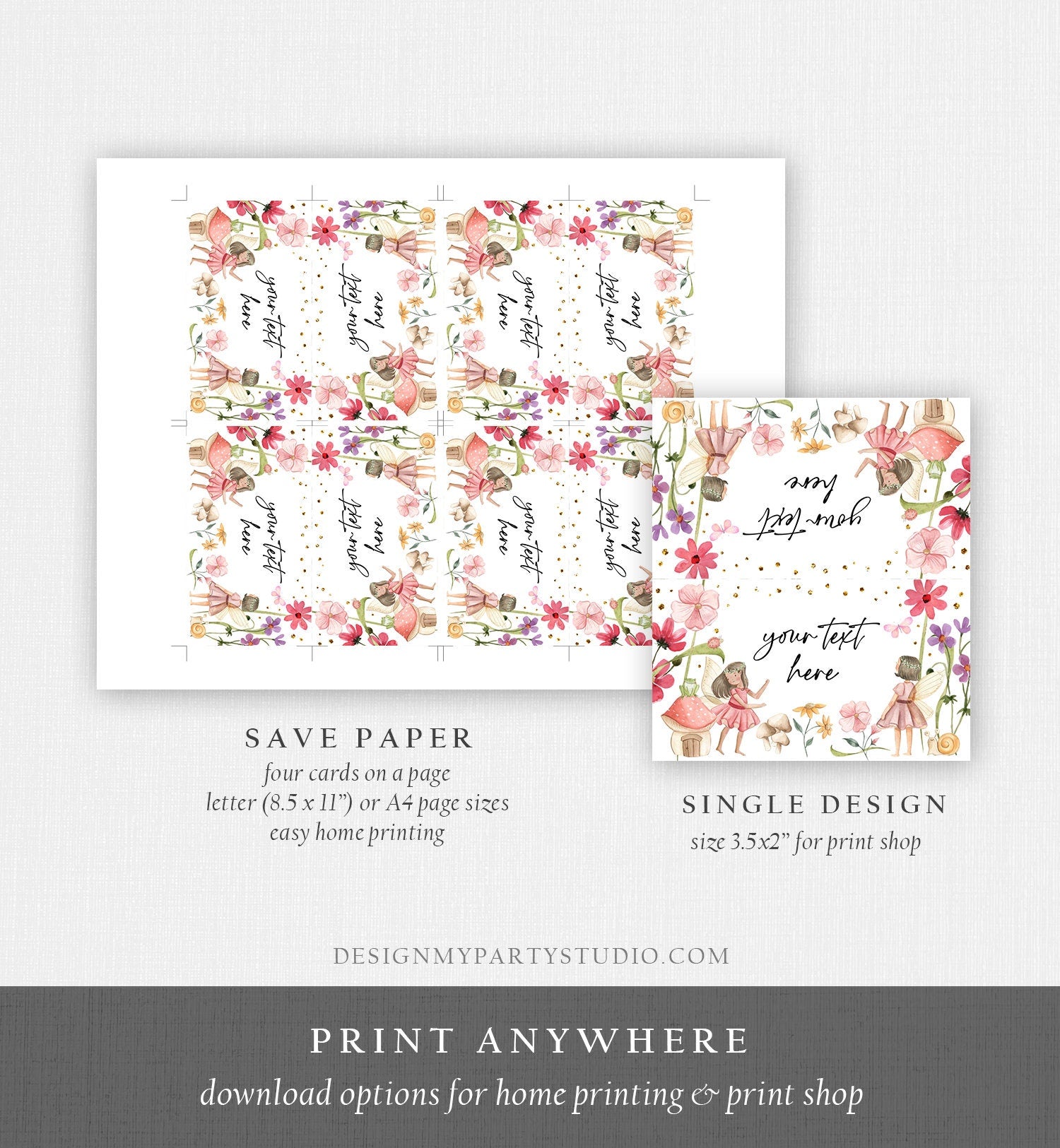 Editable Fairy Garden Food Labels Fairy Birthday Place Card Tent Card Escort Card Magical Fairy Forest Girl Printable Template Corjl 0406
