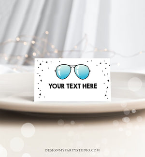 Editable Two Cool Food Labels Sunglasses Place Card Tent Card Escort Card 2nd Birthday Summer Pool Party Tropical Template Corjl 0136