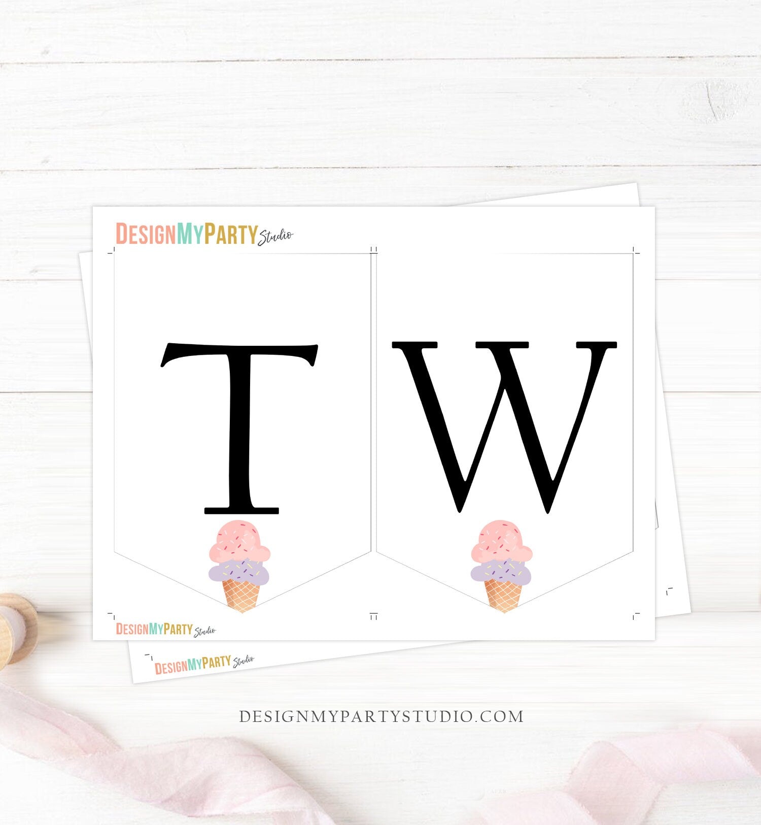 Ice Cream Truck High Chair Banner Modern Mint Pink Ice Cream 2nd Birthday Girl High Chair TWO Banner Two Sweet Summer PRINTABLE Digital 0415