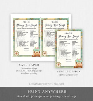Editable Disney Love Songs Bridal Shower Game Quotes Traveling Adventure Coed Shower Games Wedding Activity Corjl Template Printable 0044
