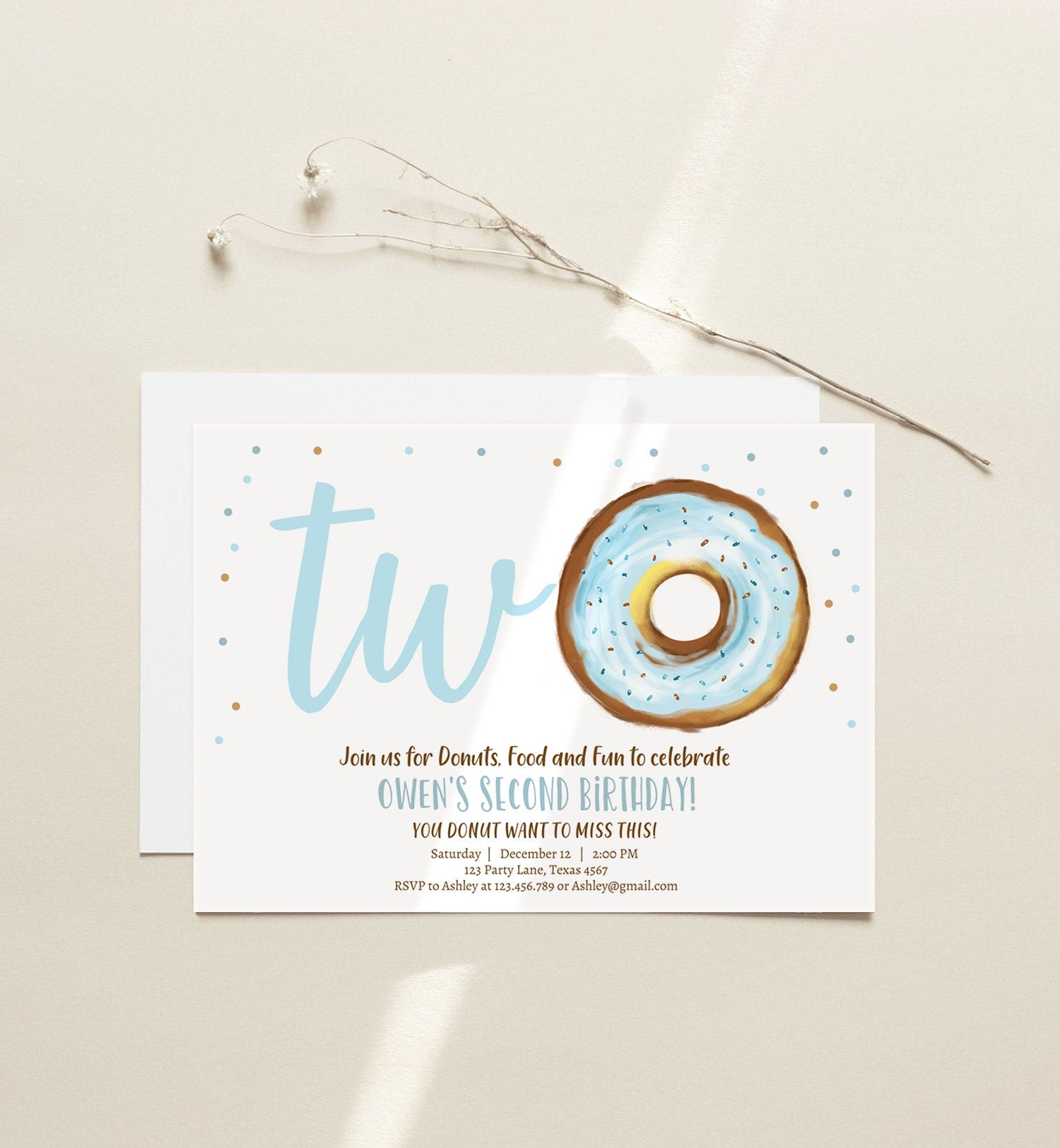Editable Donut Birthday Invitation Donut 2nd Birthday Invite Blue Donut Two Sweet Blue Second Instant Download Printable Template Corjl 0368