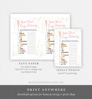 Editable Emoji Pictionary Bridal Shower Game Brunch and Bubbly Emoticons Social Icons Wedding Activity Gold Corjl Template Printable 0150