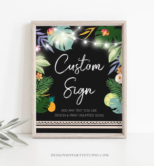 Editable Custom Sign Tropical Hawaiian Sign Luau Party Decor Table Sign Birthday Shower Palm Leaves Corjl Template Printable 8x10 0183