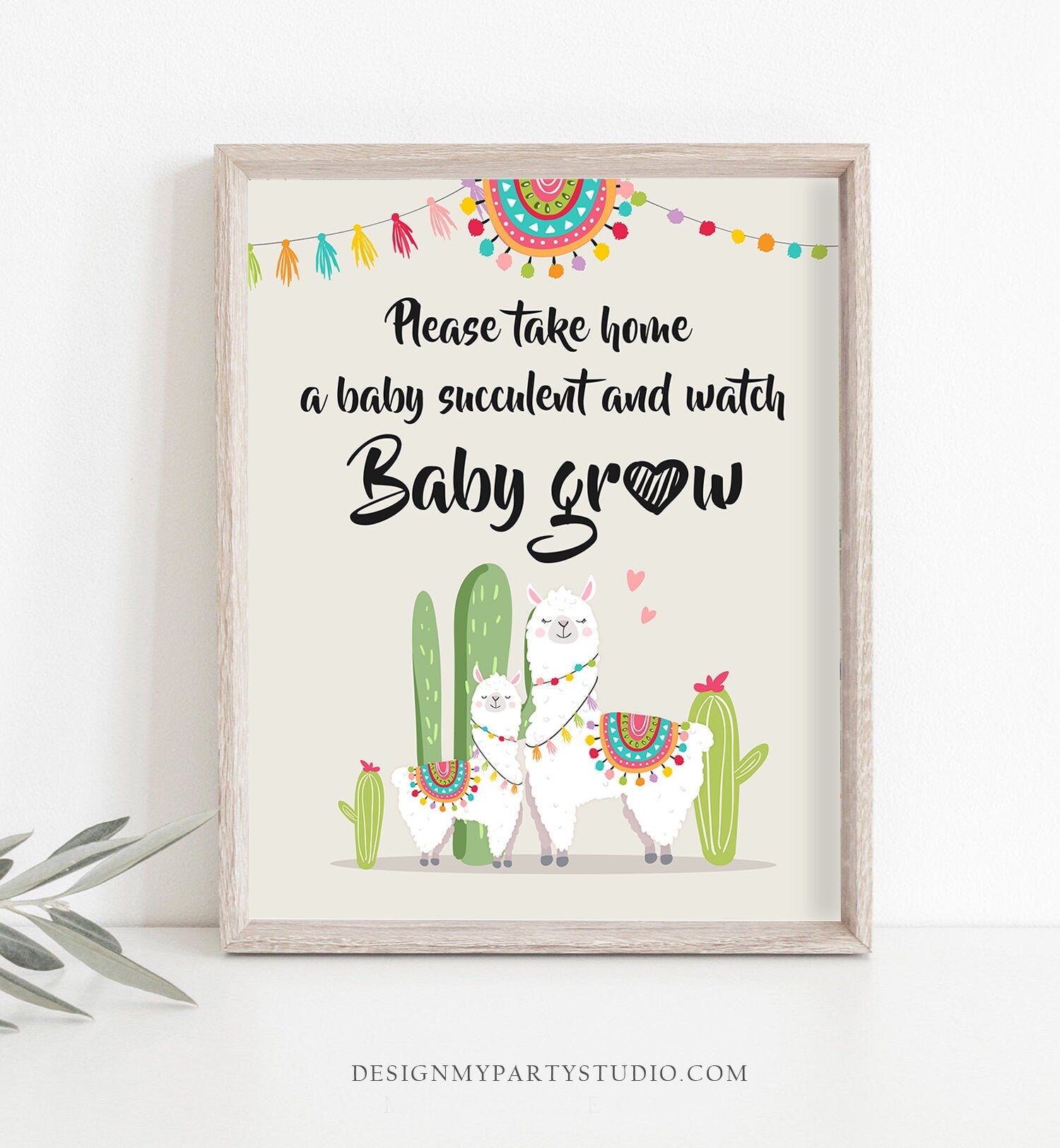 succulent favor sign Llama Succulent Favors Sign Watch Me Grow Sign Cactus Baby Shower Deco