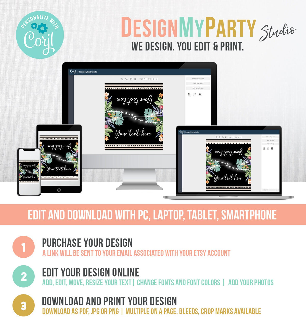 Editable Tropical Food Labels Hawaiian Luau Party Place Card Tent Card Escort Card Shower Birthday Wedding Corjl Template Printable 0146