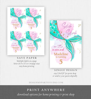 Editable Mermaid Capri Sun Labels Juice Pouch Labels Mermaid Birthday Party Girl Pink Green Teal Under The Sea Corjl Template Printable 0403