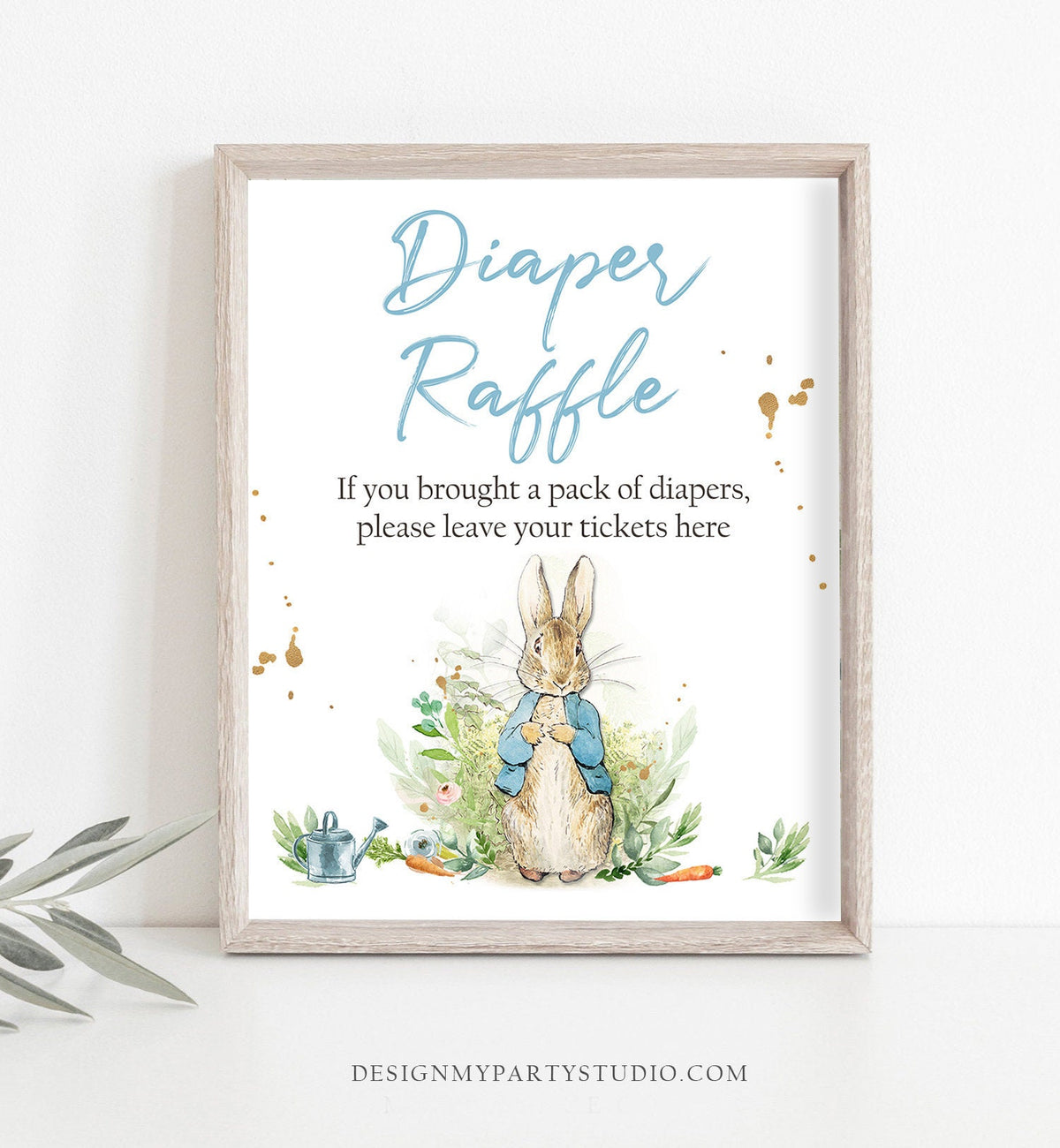 Peter Rabbit Diaper Raffle Sign Peter Rabbit Baby Shower Greenery Diaper Ticket Table Sign Boy Bunny Shower Greenery Digital PRINTABLE 0351