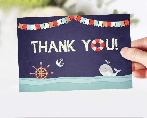 Baby Shower Nautical Thank you Card Ahoy Its A Boy Thank You Note 4x6" Blue Boy Ocean Red Navy Blue Download PRINTABLE Instant Download 0018