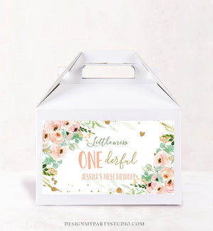 Editable Little Miss Onederful Gable Gift Box Label 1st Birthday Girl Treat Box Label Floral Pink Gold Wild Download Printable Corjl 0147