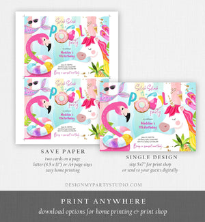 Editable Pool Party Invitation Pool Party Bash Invite Girl Pink Unicorn Float Flamingo Tropical Download Printable Template Corjl 0416