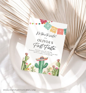 Editable Fiesta Invitation First Fiesta Birthday Mexican Cactus Succulent Desert Floral Girl Kids Printable Invitation Template Corjl 0404