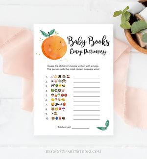 Editable Emoji Pictionary Baby Shower Game Card Little Cutie Orange Clementine Emoticons Search Activity Download Template Corjl 0330