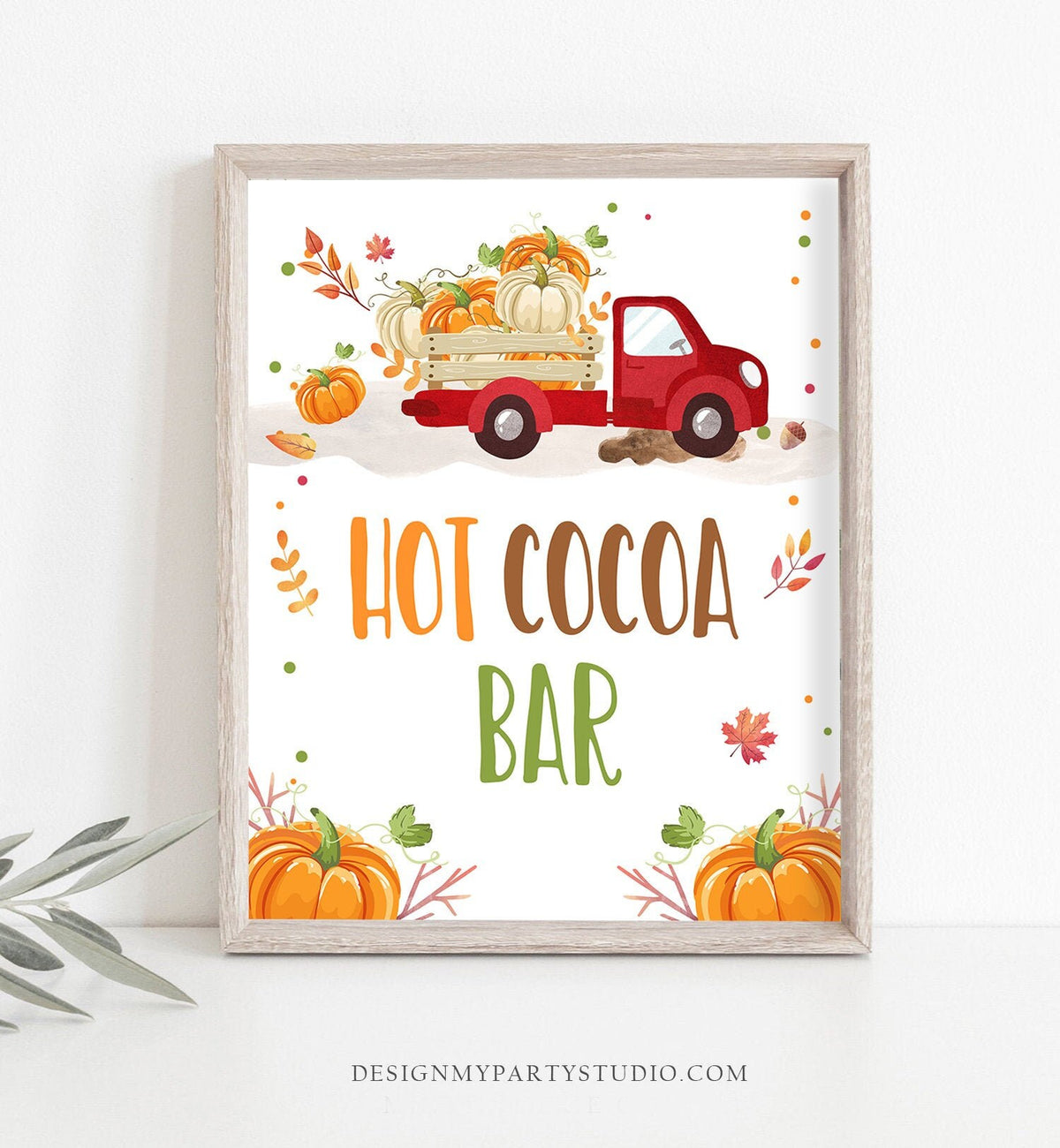 Hot Cocoa Bar Sign Little Pumpkin Truck Boy Birthday Table Sign Red Truck Fall Party Autumn Hot Chocolate Decor Download PRINTABLE 0153