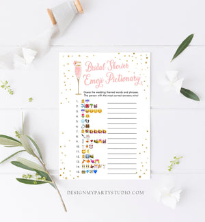 Editable Emoji Pictionary Bridal Shower Game Brunch and Bubbly Emoticons Social Icons Wedding Activity Gold Corjl Template Printable 0150