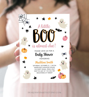 Editable Little Boo Baby Shower Invitation Cute Halloween Baby Shower Couples Shower Invite Pink Ghost Girl Printable Template Corjl 0418