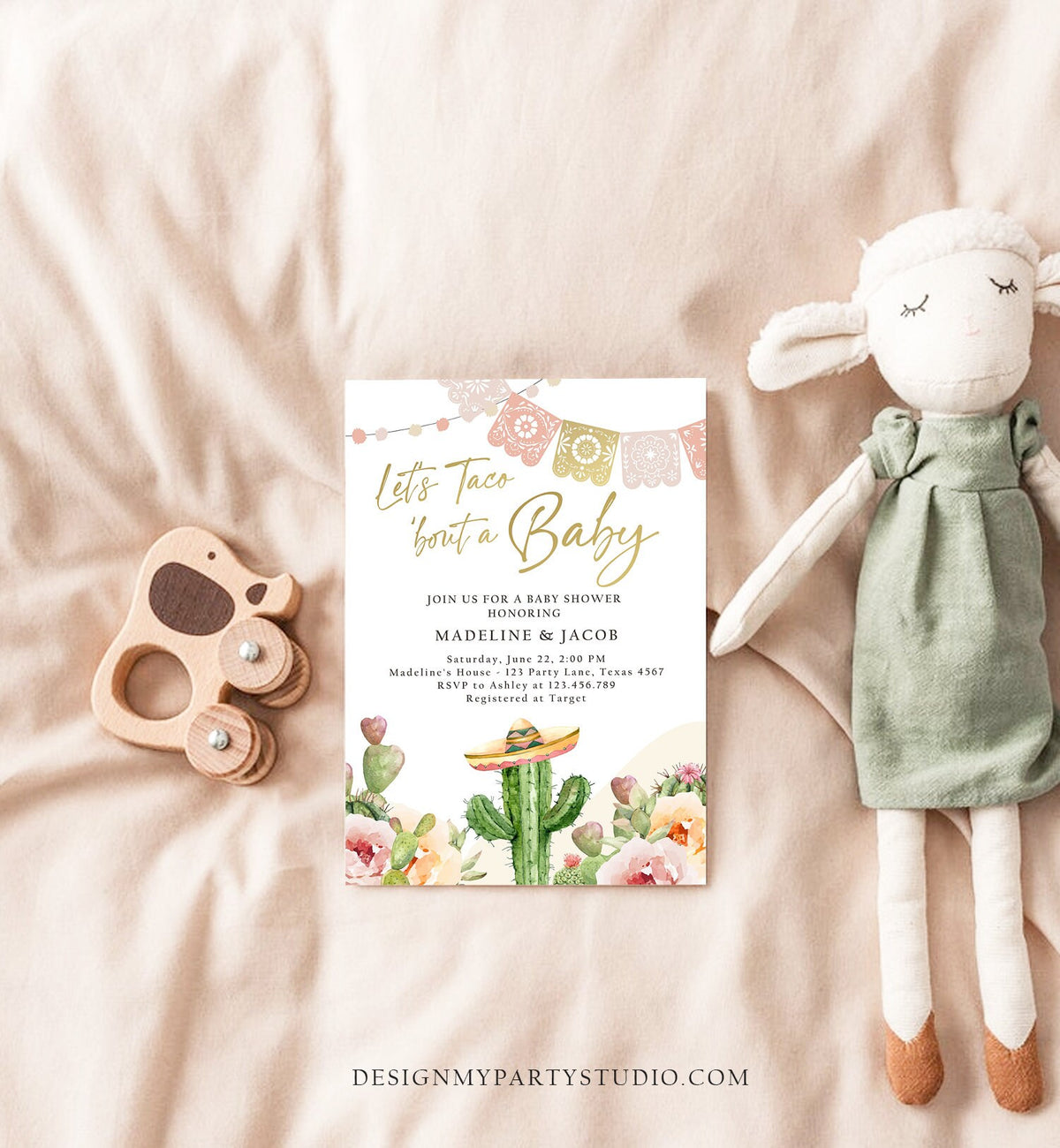 Editable Let&#39;s Taco Bout a Baby Shower Invitation Boho Cactus Mexican Fiesta Couples Shower Desert Watercolor Template Corjl Printable 0419
