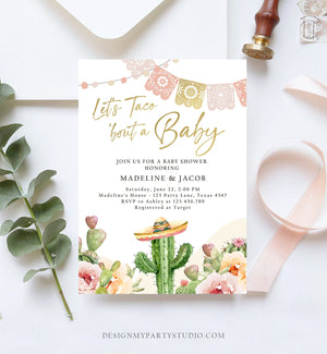 Editable Let's Taco Bout a Baby Shower Invitation Boho Cactus Mexican Fiesta Couples Shower Desert Watercolor Template Corjl Printable 0419