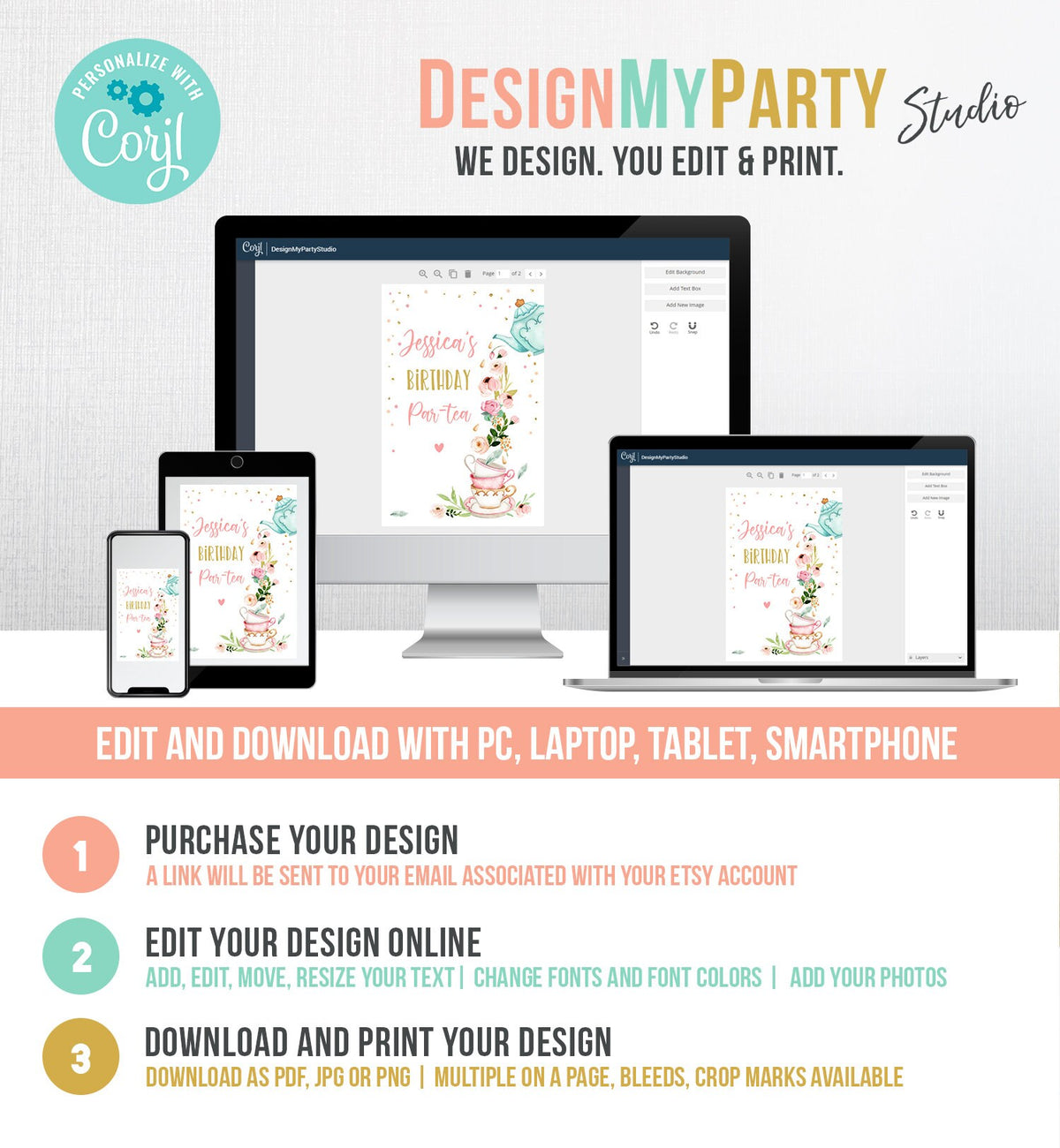 Editable Tea Party Capri Sun Labels Juice Pouch Labels Floral Tea Birthday Girl Pink Gold Par-tea Download Corjl Template Printable 0349