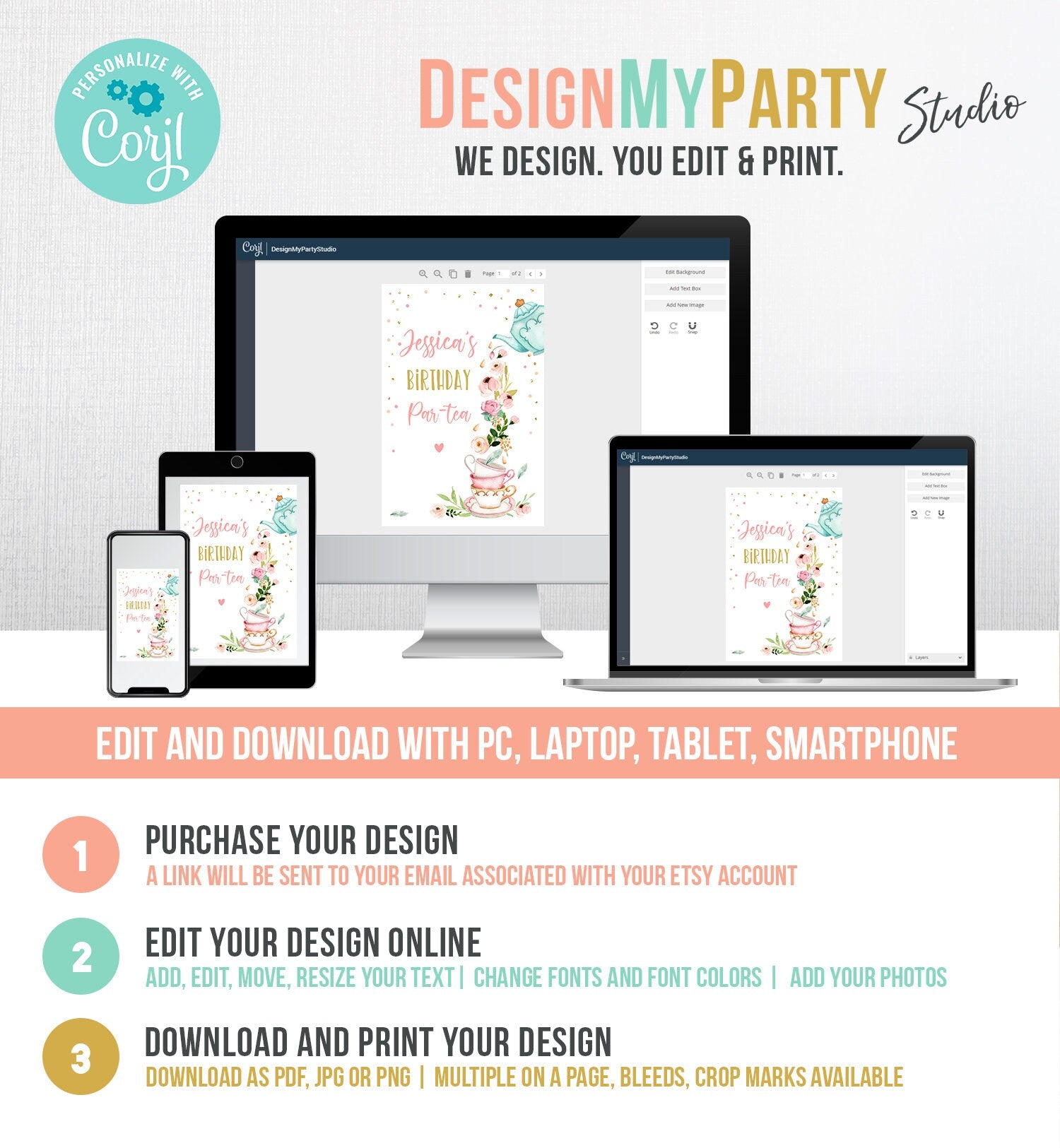 Editable Tea Party Capri Sun Labels Juice Pouch Labels Floral Tea Birthday Girl Pink Gold Par-tea Download Corjl Template Printable 0349