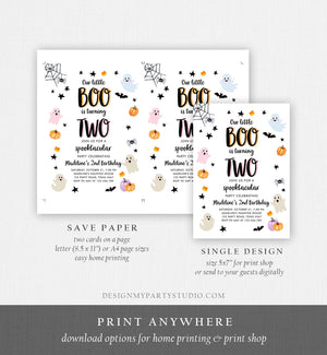 Editable Halloween 2nd Birthday Invitation Pink Ghost Costume Party Pastel Boo Spooktacular Spooky Download Printable Template Corjl 0418