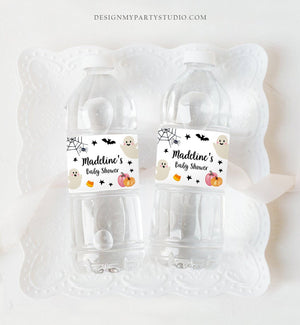 Editable Halloween Water Bottle Labels Pink Ghost Birthday Party Girl Halloween Party Boo Spooky Download Printable Template Corjl 0418