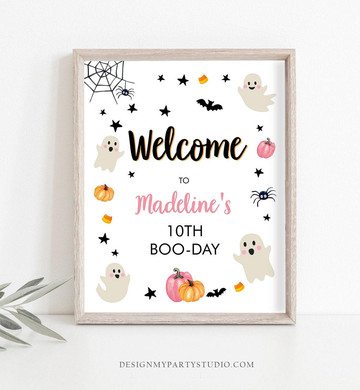Editable Halloween Birthday Welcome Sign Halloween Party Welcome Halloween Birthday Pink Girl Costume Party Template PRINTABLE Corjl 0418