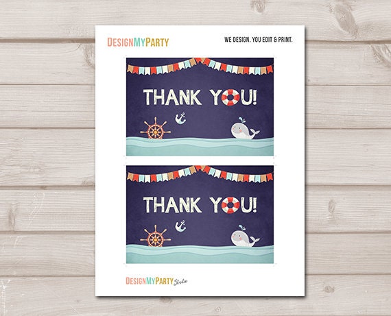 Baby Shower Nautical Thank you Card Ahoy Its A Boy Thank You Note 4x6&quot; Blue Boy Ocean Red Navy Blue Download PRINTABLE Instant Download 0018