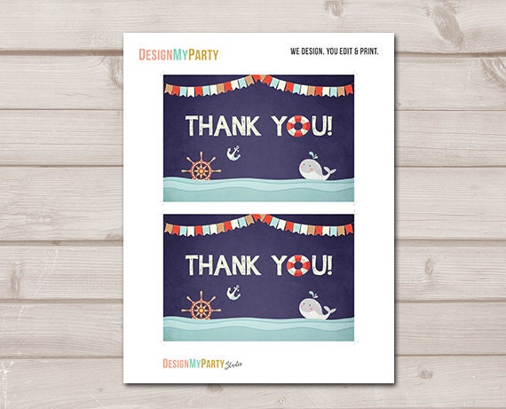 Baby Shower Nautical Thank you Card Ahoy Its A Boy Thank You Note 4x6" Blue Boy Ocean Red Navy Blue Download PRINTABLE Instant Download 0018