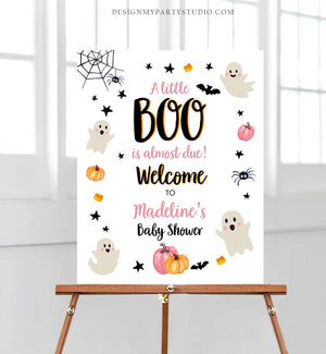 Editable Halloween Baby Shower Welcome Sign Peek A Boo Shower Decor Welcome Pink Girl Little Boo Sign Ghost Template Corjl PRINTABLE 0418