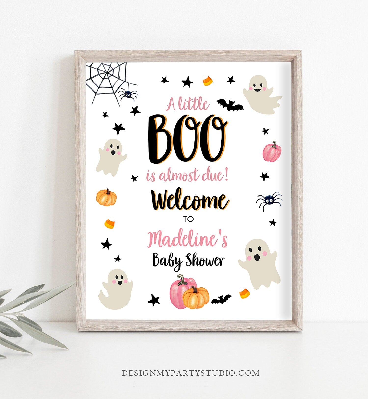 Editable Halloween Baby Shower Welcome Sign Peek A Boo Shower Decor Welcome Pink Girl Little Boo Sign Ghost Template Corjl PRINTABLE 0418
