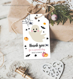 Editable Halloween Baby Shower Thank You Favor Tags Little Boo Cute Pink Ghost Halloween Birthday Download Printable Template Corjl 0418