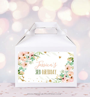 Editable Floral Gable Gift Box Label Onderful Birthday Girl Treat Box Label Pink Gold Wild One and Three Two Download Printable Corjl 0147